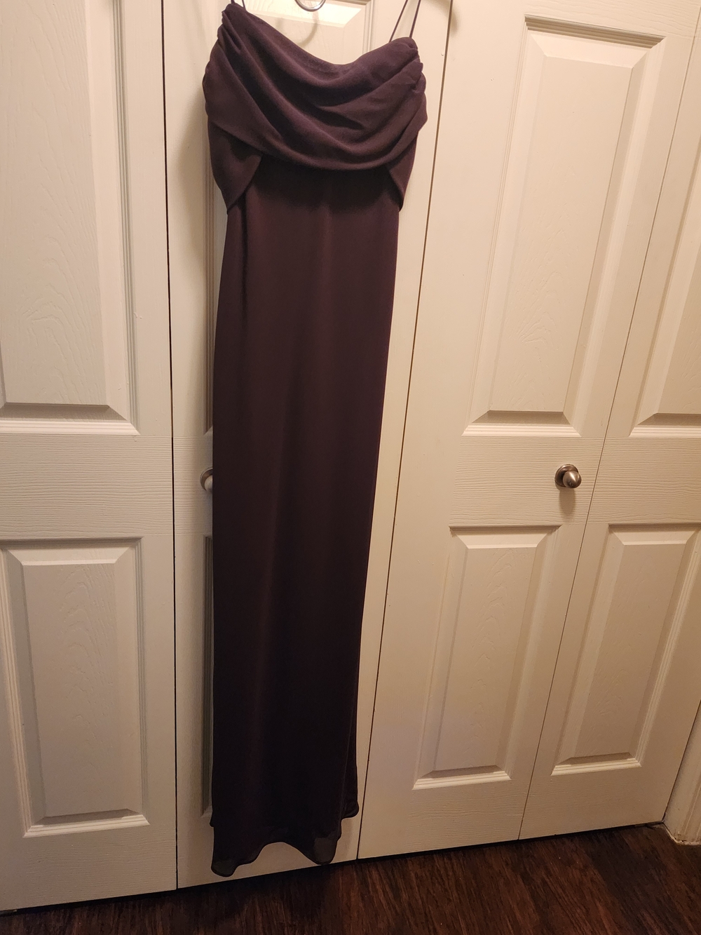Betsy & Adam Strapless Draped Maxi Dress in Plum